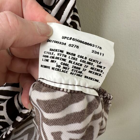 Md Y2K VTG IZ Byer Brown Geometric Print Cowl Neck Ruched Top w/ Chain Bratzcore - Picture 5 of 6